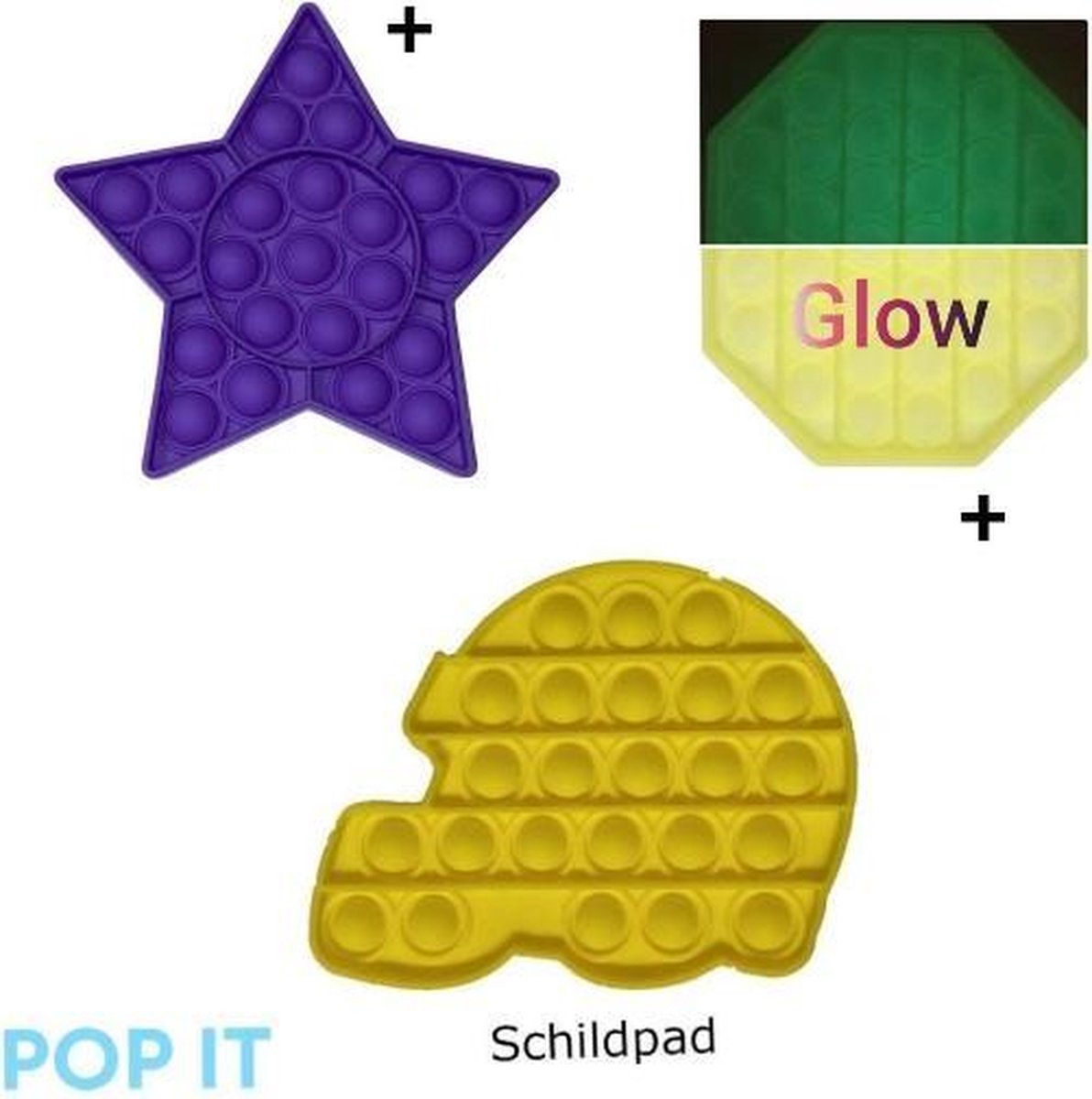 POP IT | Fidget toys pakket | Unieke Set 3 in 1  Schildpad + Ster + Glow in the dark | 2021 Trend | Vermindert stress | Cadeautip